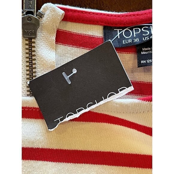 Topshop Red And White Striped Cotton Short Sleeve Shift Mini Dress Size‎ 6 - Picture 8 of 10